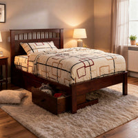 Resy Twin Size Bed, Slatted Headboard and Side Drawers, Cherry Brown - BM342398