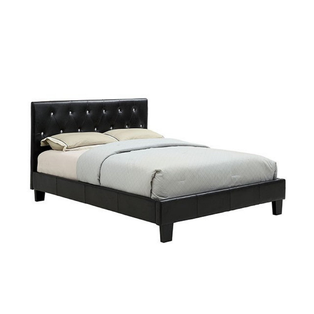 Legy Full Size Bed, Minimalist Button Tufted Black Faux Leather Upholstery - BM342399