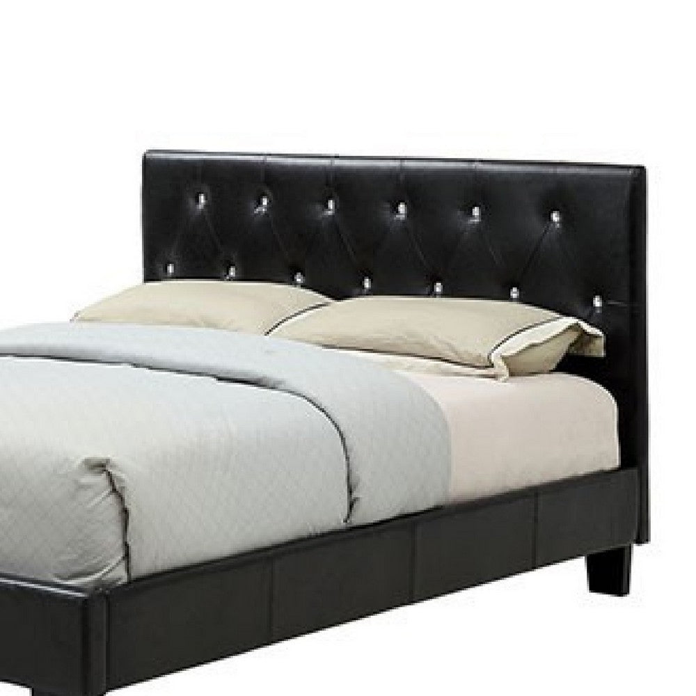 Legy Full Size Bed, Minimalist Button Tufted Black Faux Leather Upholstery - BM342399