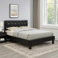 Legy Full Size Bed, Minimalist Button Tufted Black Faux Leather Upholstery - BM342399
