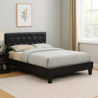 Legy Full Size Bed, Minimalist Button Tufted Black Faux Leather Upholstery - BM342399