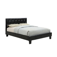 Legy Queen Size Bed, Button Tufted Black Faux Leather Upholstery - BM342400
