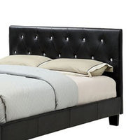 Legy Queen Size Bed, Button Tufted Black Faux Leather Upholstery - BM342400