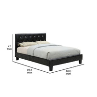 Legy Queen Size Bed, Button Tufted Black Faux Leather Upholstery - BM342400