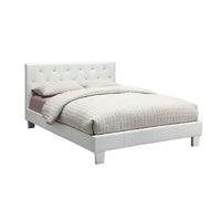 Legy Twin Size Bed, Button Tufted White Faux Leather Upholstery - BM342401