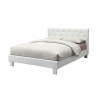 Legy Twin Size Bed, Button Tufted White Faux Leather Upholstery - BM342401