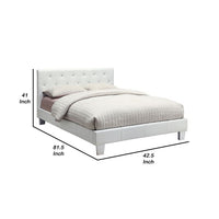 Legy Twin Size Bed, Button Tufted White Faux Leather Upholstery - BM342401