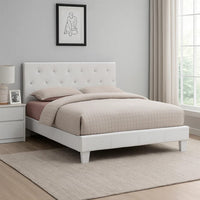 Legy Twin Size Bed, Button Tufted White Faux Leather Upholstery - BM342401