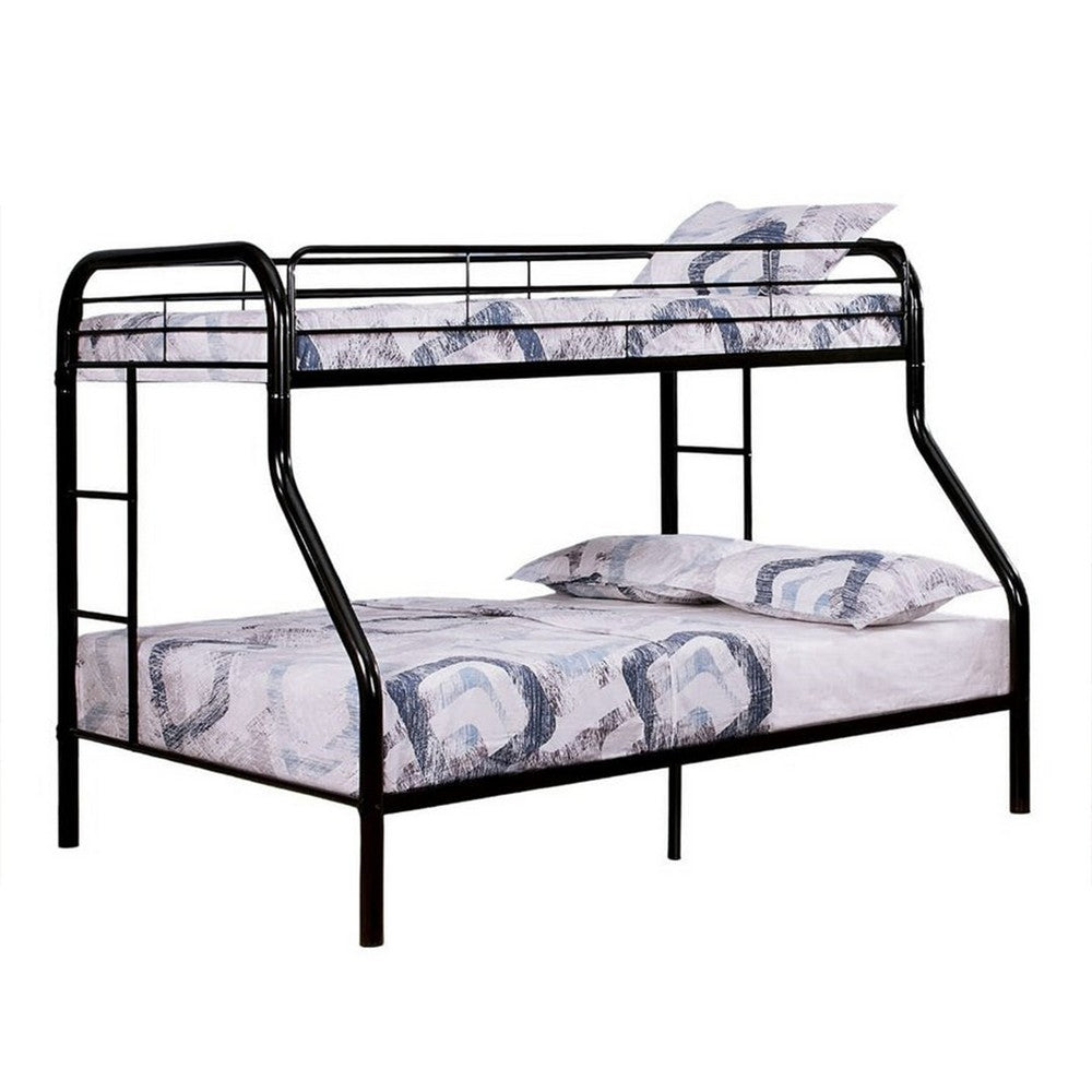Fegy Twin over Full Bunk Bed with Ladder and Rails, Black Metal Frame - BM342403