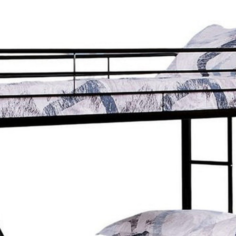 Fegy Twin over Full Bunk Bed with Ladder and Rails, Black Metal Frame - BM342403