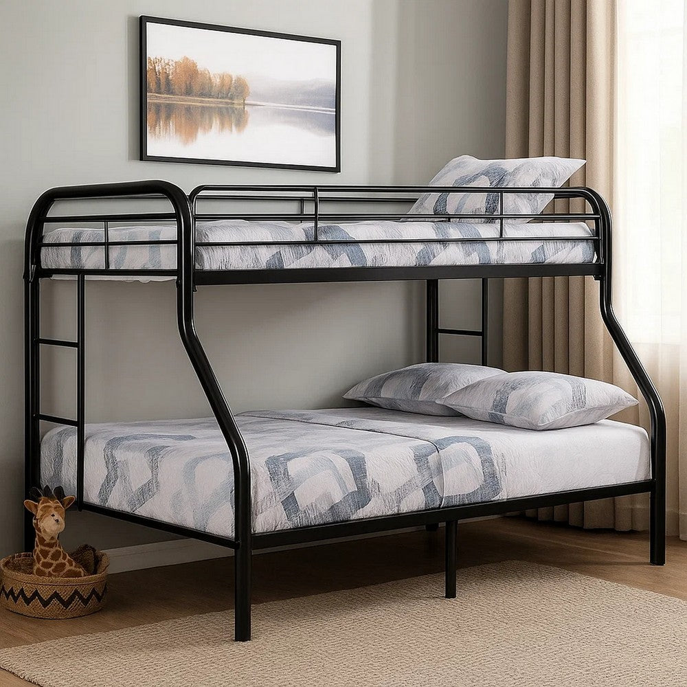 Fegy Twin over Full Bunk Bed with Ladder and Rails, Black Metal Frame - BM342403
