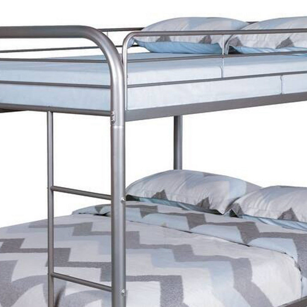 Fegy Full over Full Bunk Bed with Ladder and Rails, Silver Metal Frame - BM342404