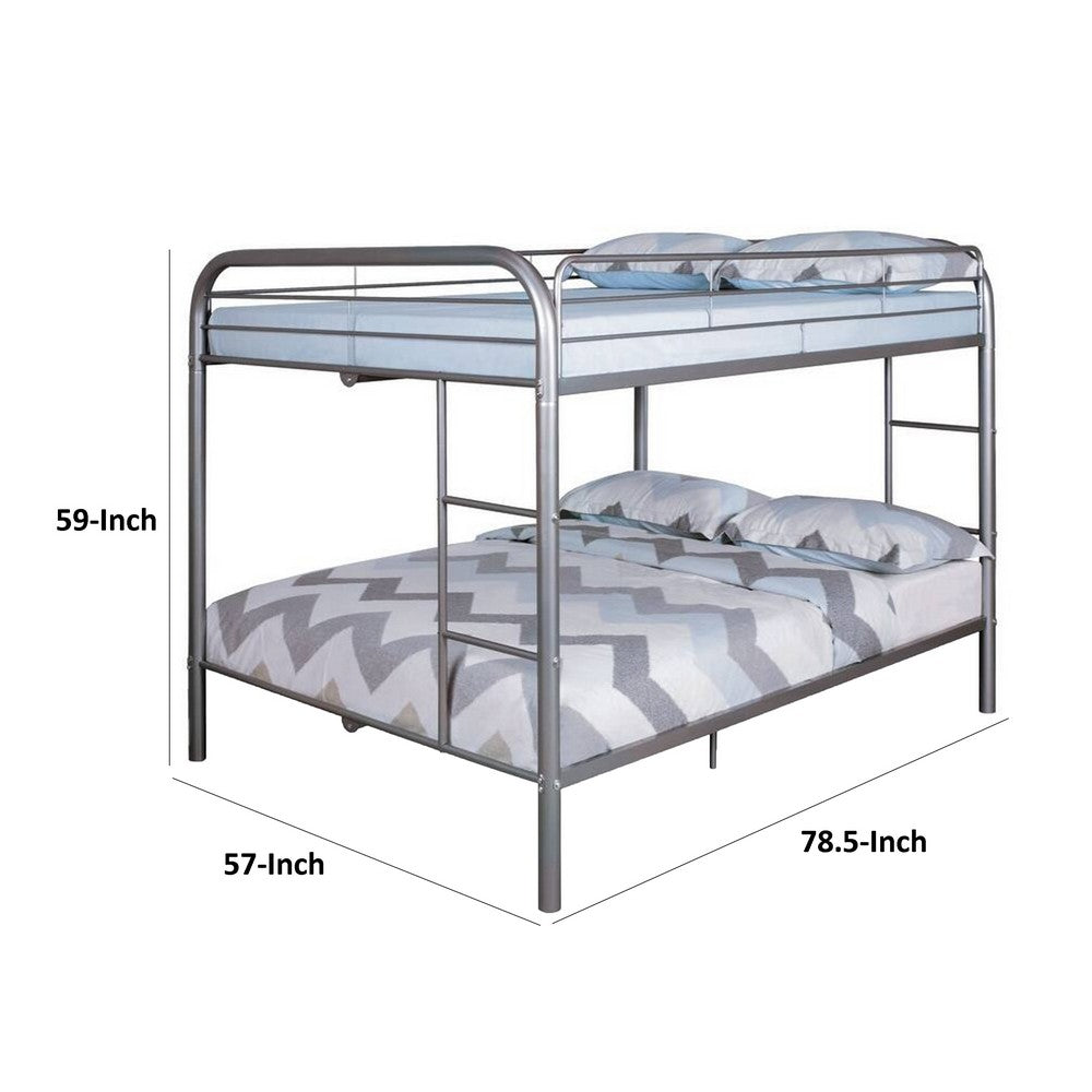 Fegy Full over Full Bunk Bed with Ladder and Rails, Silver Metal Frame - BM342404