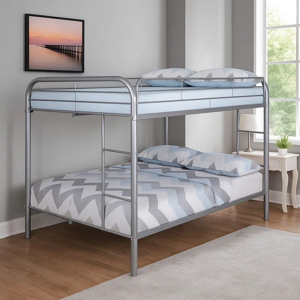 Fegy Full over Full Bunk Bed with Ladder and Rails, Silver Metal Frame - BM342404