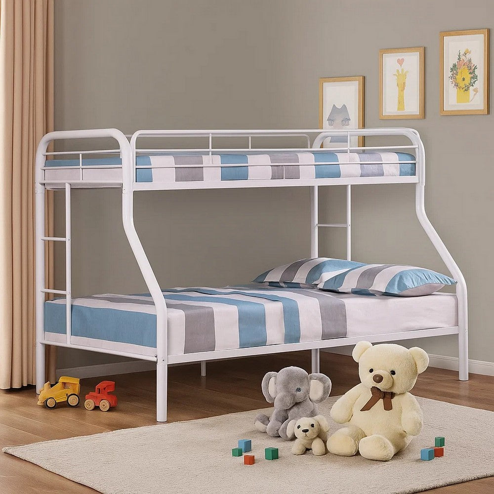 Fegy Twin over Full Bunk Bed with Ladder and Rails, Silver Metal Frame - BM342405