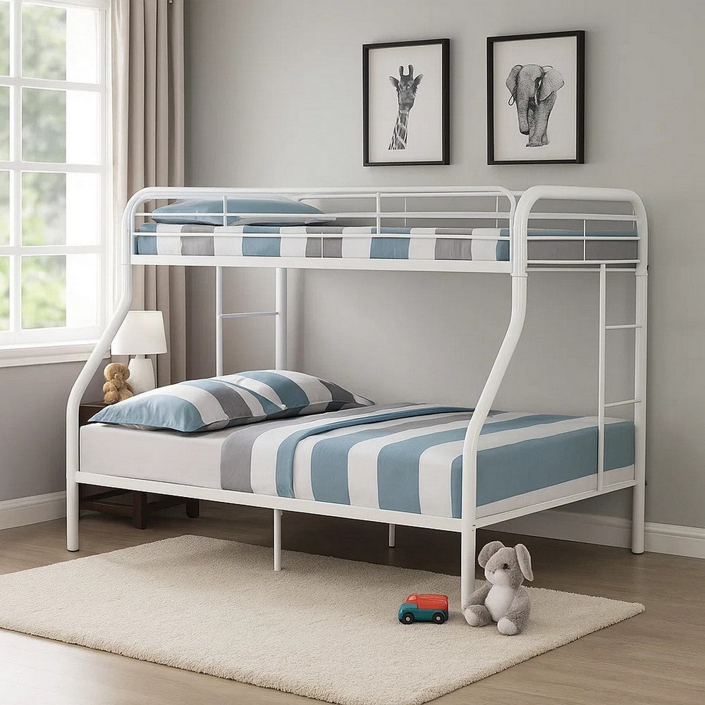 Fegy Twin over Full Bunk Bed with Ladder and Rails, Silver Metal Frame - BM342405