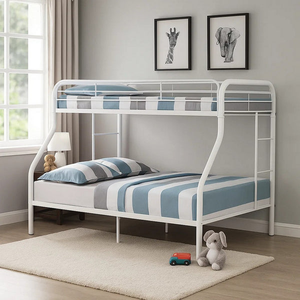 Fegy Twin over Full Bunk Bed with Ladder and Rails, Silver Metal Frame - BM342405