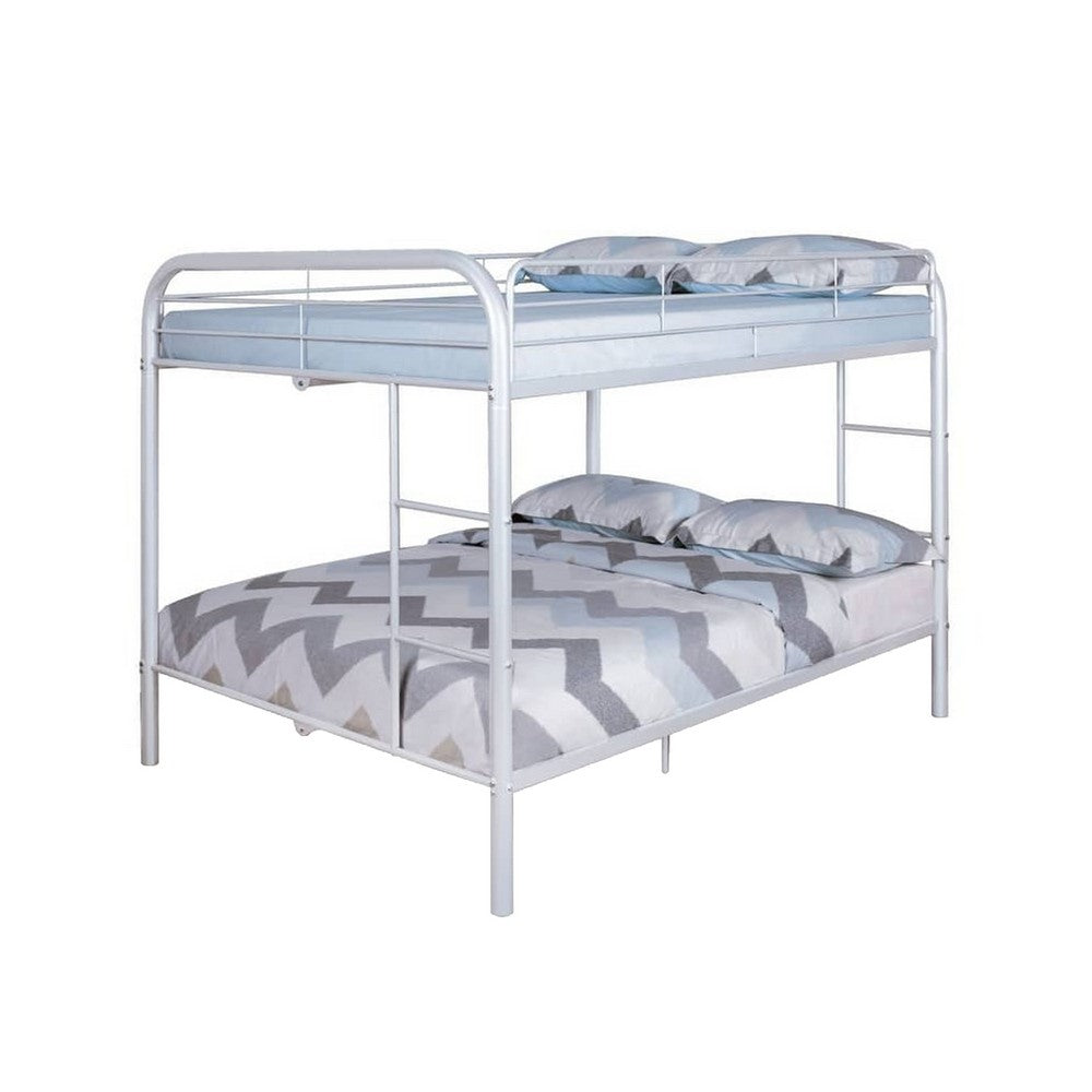Fegy Full over Full Bunk Bed with Ladder and Rails, White Metal Frame - BM342406