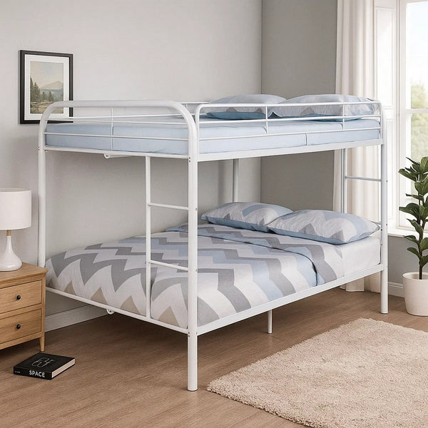 Fegy Full over Full Bunk Bed with Ladder and Rails, White Metal Frame - BM342406