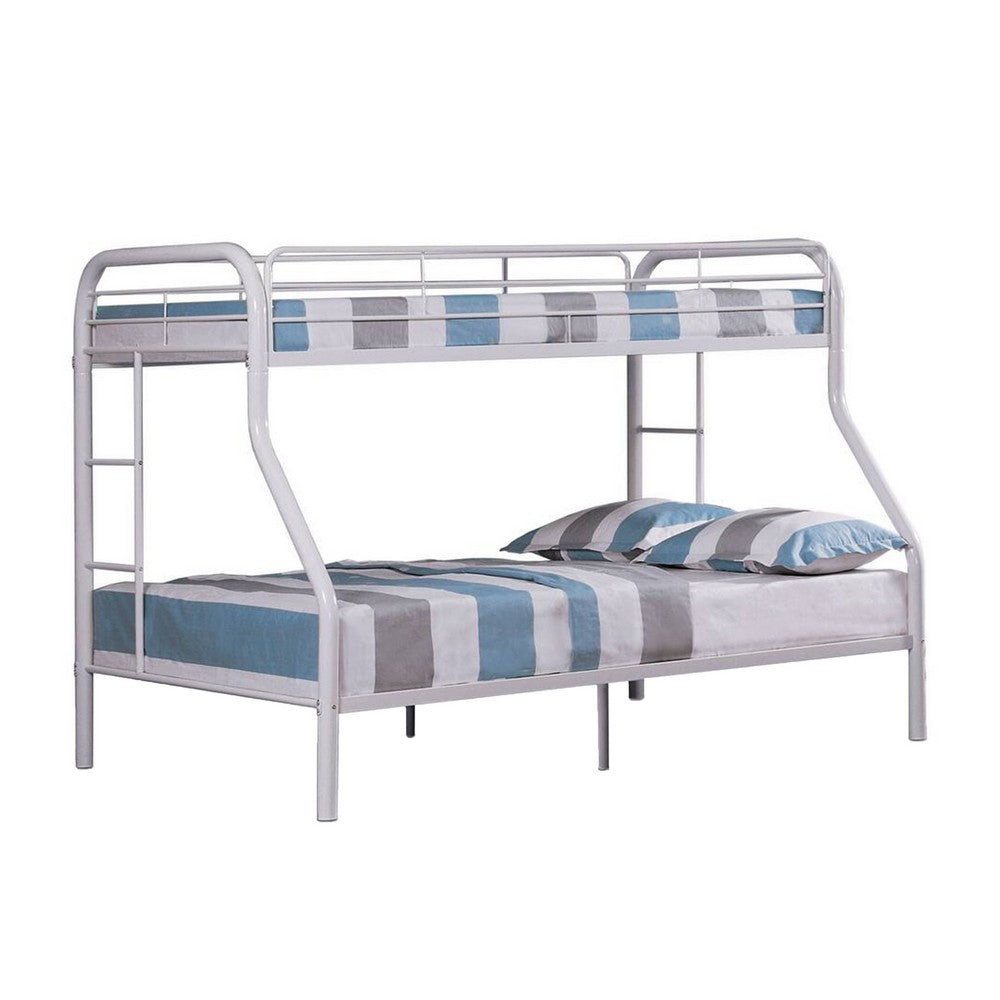 Fegy Twin over Full Bunk Bed with Ladder and Rails, White Metal Frame - BM342407