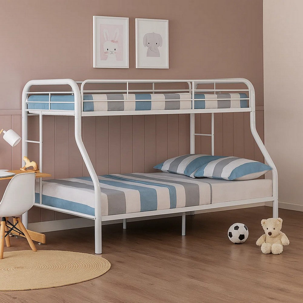 Fegy Twin over Full Bunk Bed with Ladder and Rails, White Metal Frame - BM342407