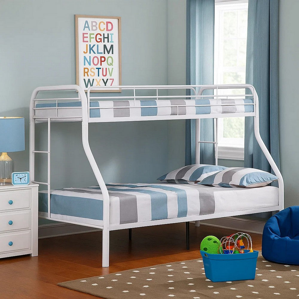 Fegy Twin over Full Bunk Bed with Ladder and Rails, White Metal Frame - BM342407