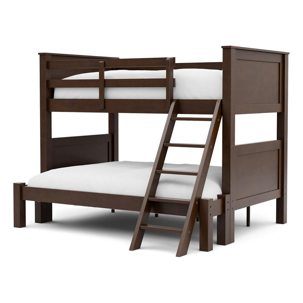Zedy Twin over Full Bunk Bed with Ladder and Guardrails, Walnut Brown - BM342408