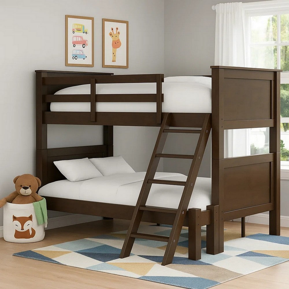 Zedy Twin over Full Bunk Bed with Ladder and Guardrails, Walnut Brown - BM342408