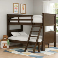 Zedy Twin over Full Bunk Bed with Ladder and Guardrails, Walnut Brown - BM342408