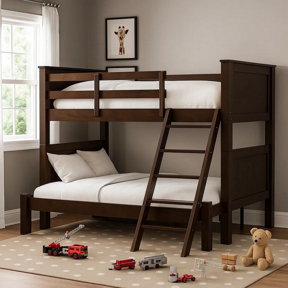 Zedy Twin over Full Bunk Bed with Ladder and Guardrails, Walnut Brown - BM342408