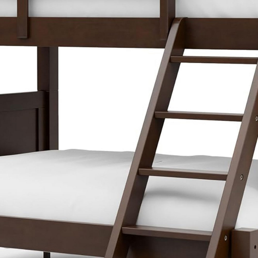 Zedy Twin over Twin Bunk Bed, Ladder and Guardrails, Walnut Brown Wood - BM342409