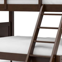 Zedy Twin over Twin Bunk Bed, Ladder and Guardrails, Walnut Brown Wood - BM342409