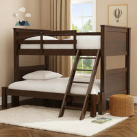 Zedy Twin over Twin Bunk Bed, Ladder and Guardrails, Walnut Brown Wood - BM342409