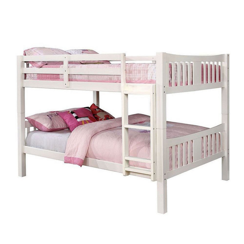 Nedy Full over Full Bunk Bed with Attached Ladder, White Solid Wood - BM342410