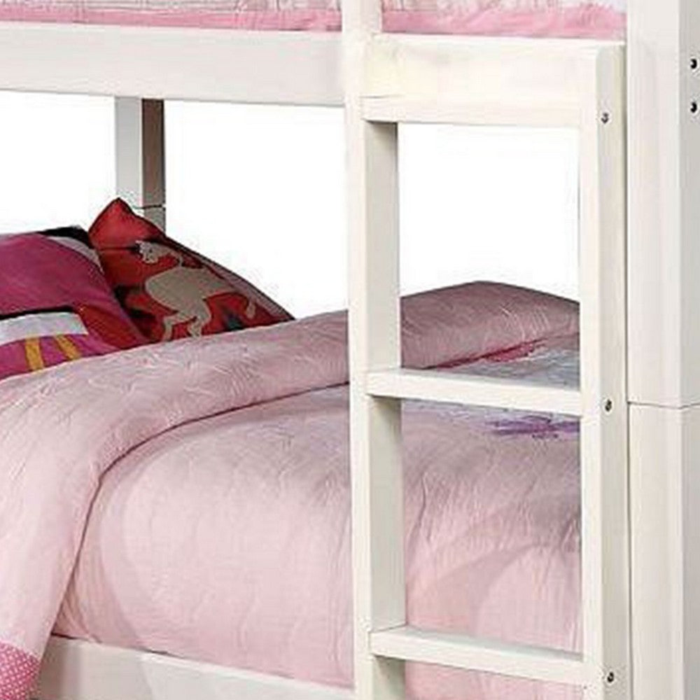 Nedy Full over Full Bunk Bed with Attached Ladder, White Solid Wood - BM342410