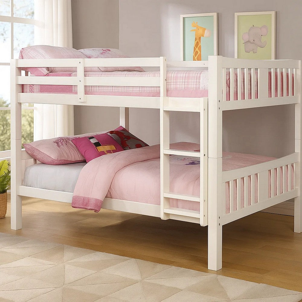 Nedy Full over Full Bunk Bed with Attached Ladder, White Solid Wood - BM342410