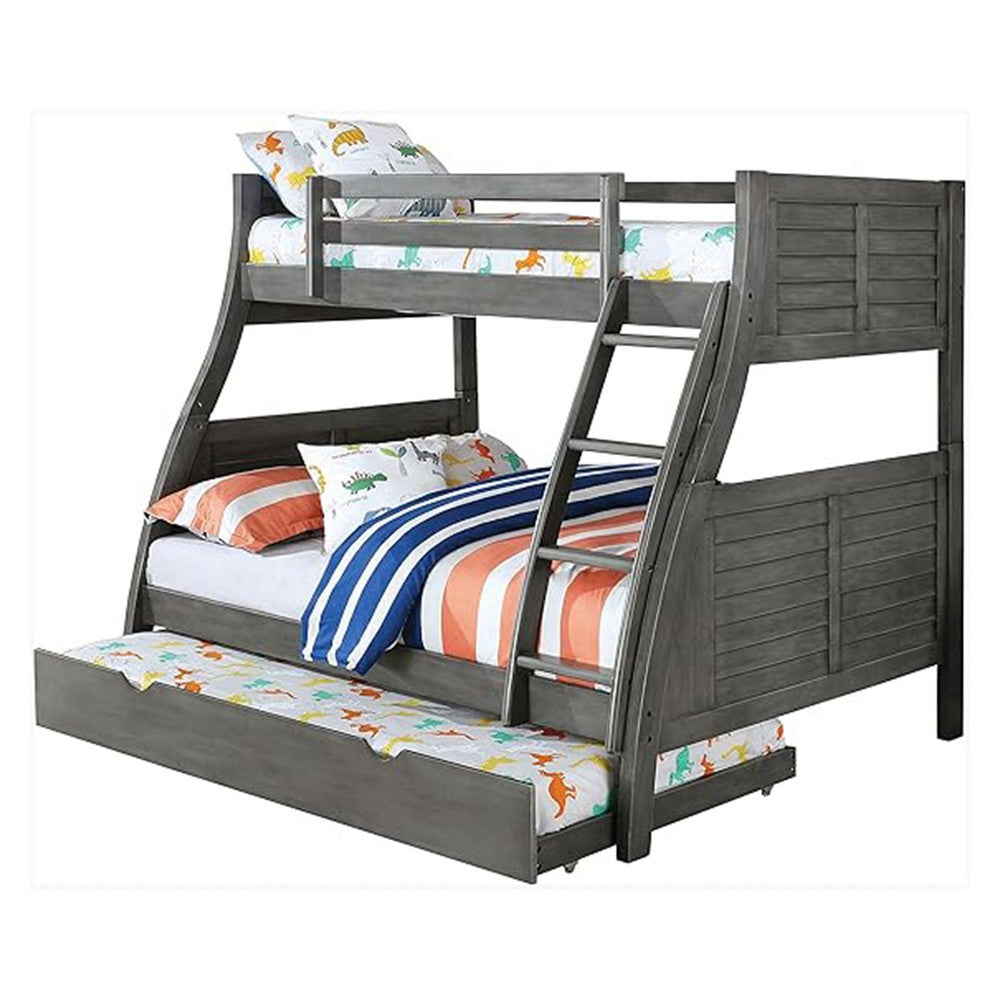 Hedy Twin Over Full Bunk Bed with Reversible Ladder, Rustic Gray - BM342411