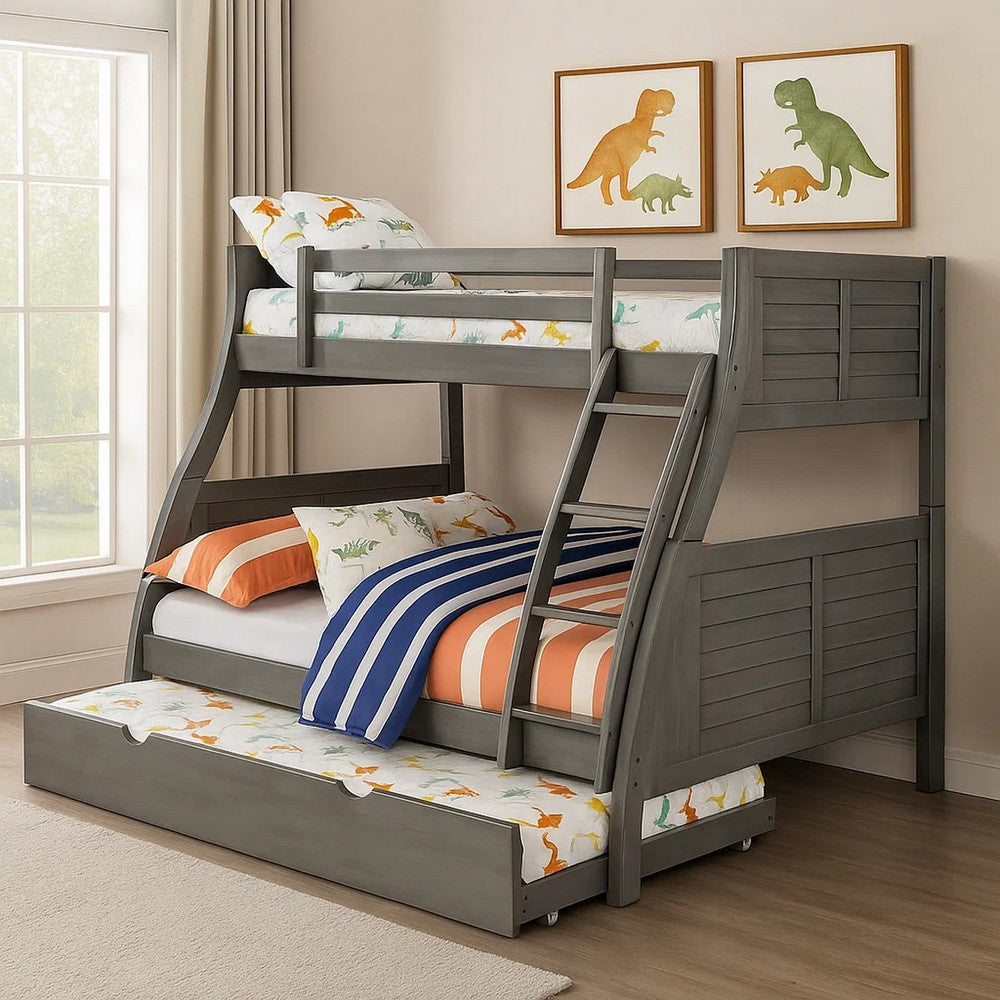Hedy Twin Over Full Bunk Bed with Reversible Ladder, Rustic Gray - BM342411