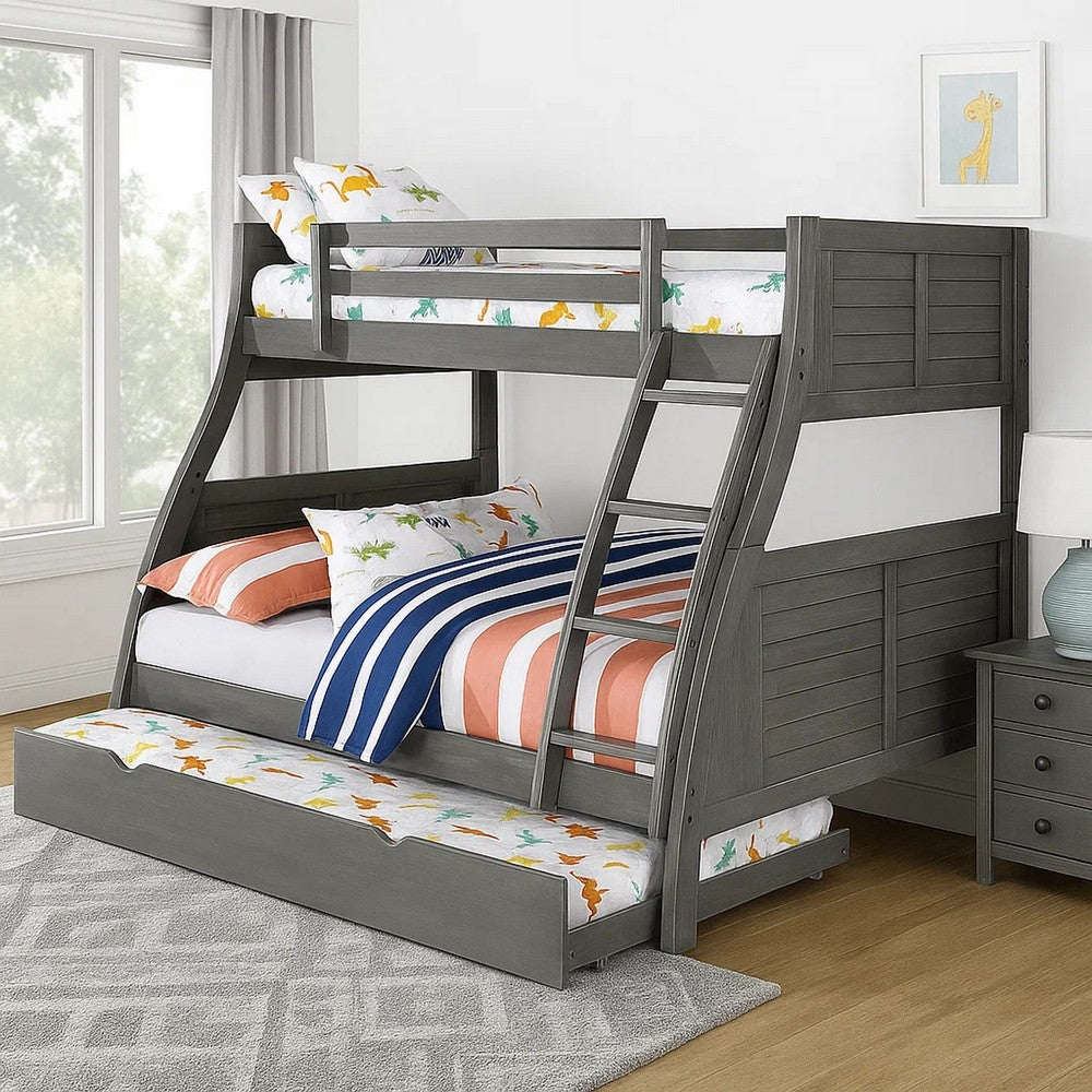 Hedy Twin Over Full Bunk Bed with Reversible Ladder, Rustic Gray - BM342411