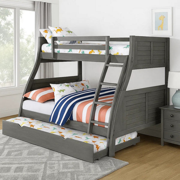 Hedy Twin Over Full Bunk Bed with Reversible Ladder, Rustic Gray - BM342411