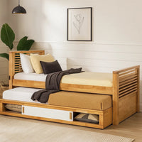 Dilu Twin Size Captain Bed with Storage Trundle, Light Oak Brown - BM342414
