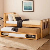 Dilu Twin Size Captain Bed with Storage Trundle, Light Oak Brown - BM342414