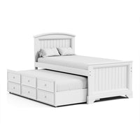 Toli Twin Captain Bed w Trundle, Drawers, White Curved Panel Headboard - BM342417