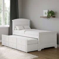 Toli Twin Captain Bed w Trundle, Drawers, White Curved Panel Headboard - BM342417