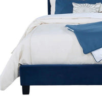 Hiu Queen Size Bed, Wingback Headboard, Navy Blue Velvet Like Upholstery - BM342421