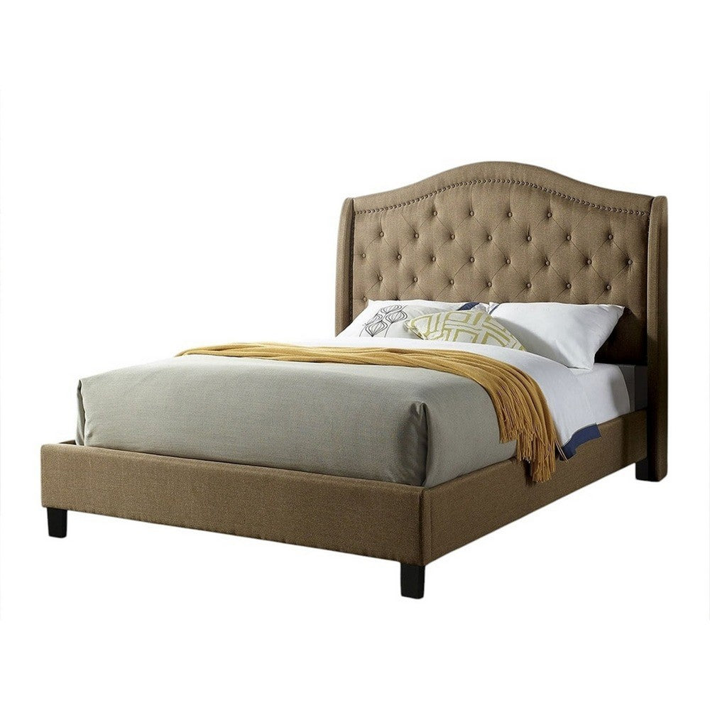 Cez Full Size Bed w Button Tufted Headboard, Brown Fabric Upholstery - BM342423