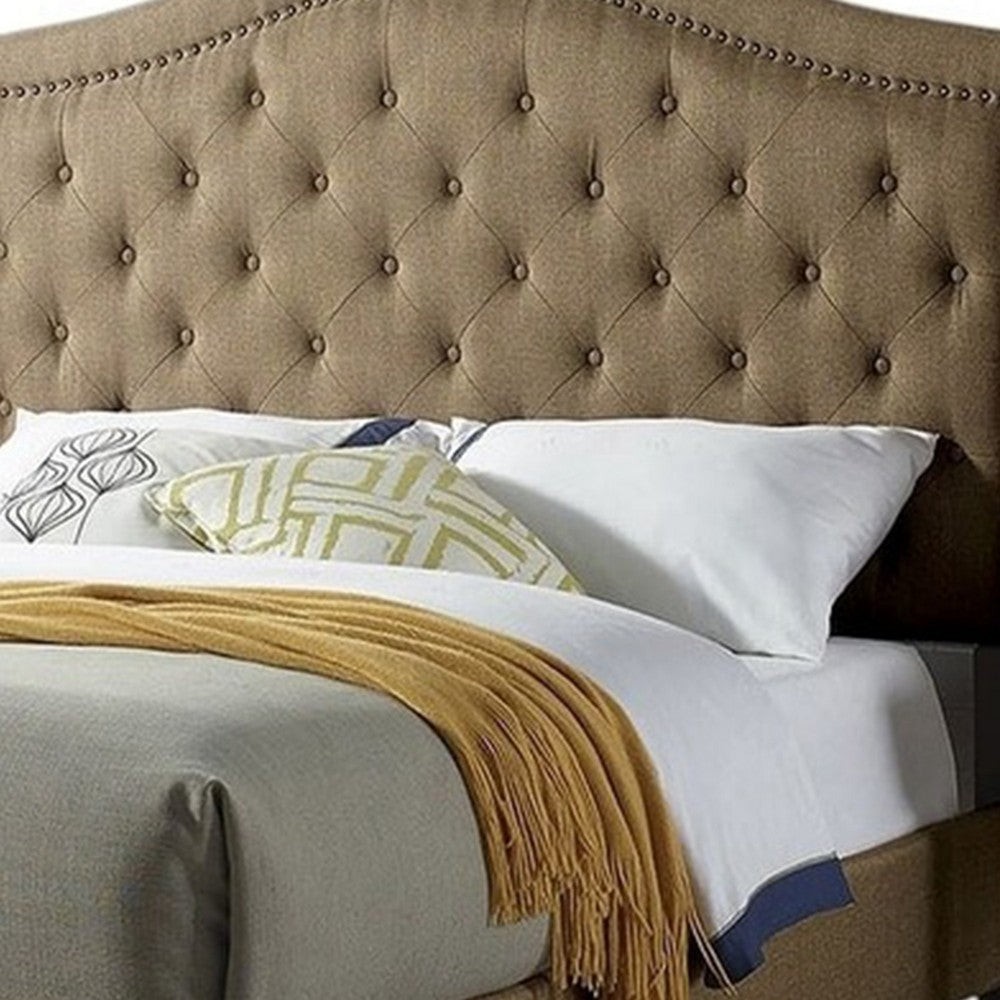 Cez Full Size Bed w Button Tufted Headboard, Brown Fabric Upholstery - BM342423