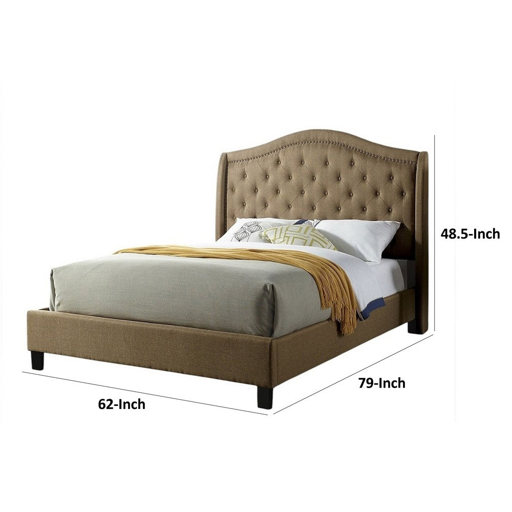 Cez Full Size Bed w Button Tufted Headboard, Brown Fabric Upholstery - BM342423