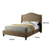 Cez Full Size Bed w Button Tufted Headboard, Brown Fabric Upholstery - BM342423