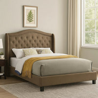 Cez Full Size Bed w Button Tufted Headboard, Brown Fabric Upholstery - BM342423